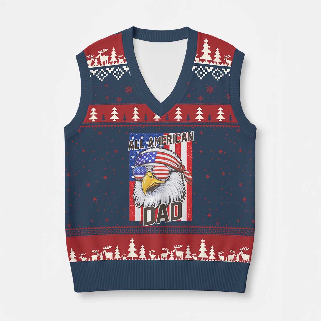 All American Dad 4th of July V-Neck Knit Sweater Vest Daddy Eagle USA TS14 Navy Red Print Your Wear