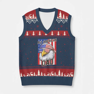All American Dad 4th of July V-Neck Knit Sweater Vest Daddy Eagle USA TS14 Navy Red Print Your Wear