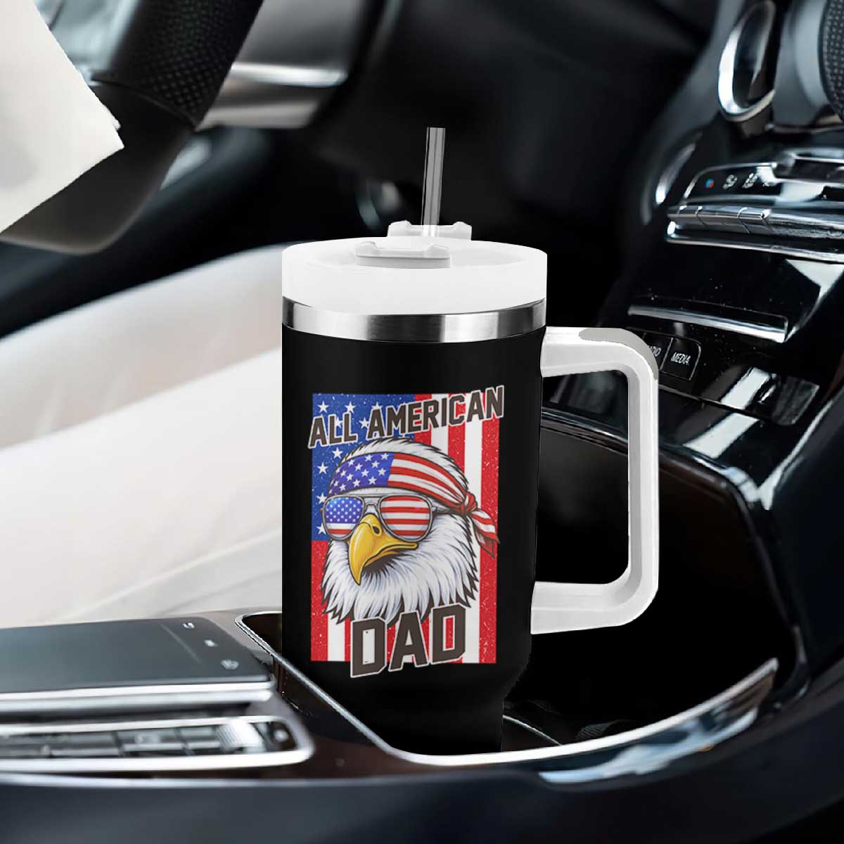 All American Dad 4th of July Tumbler With Handle Daddy Eagle USA