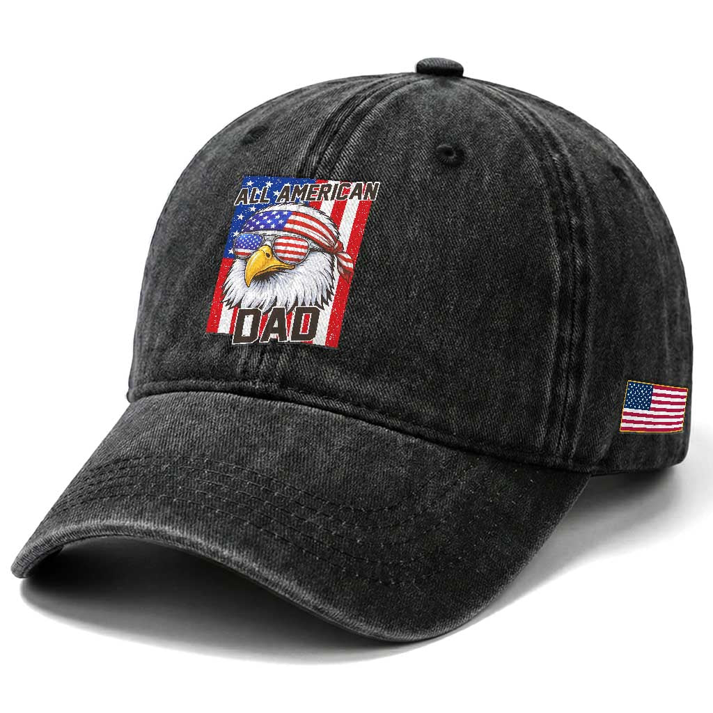 All American Dad 4th of July Washed Cotton Baseball Cap Daddy Eagle USA
