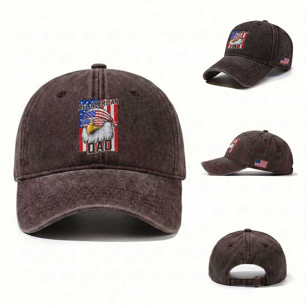 All American Dad 4th of July Washed Cotton Baseball Cap Daddy Eagle USA