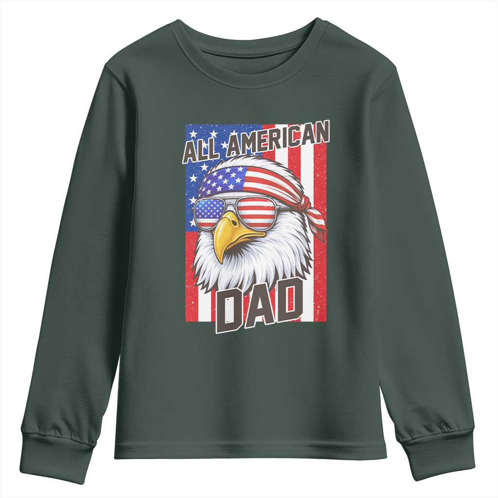 All American Dad 4th of July Youth Sweatshirt Daddy Eagle USA TS14 Dark Forest Green Print Your Wear
