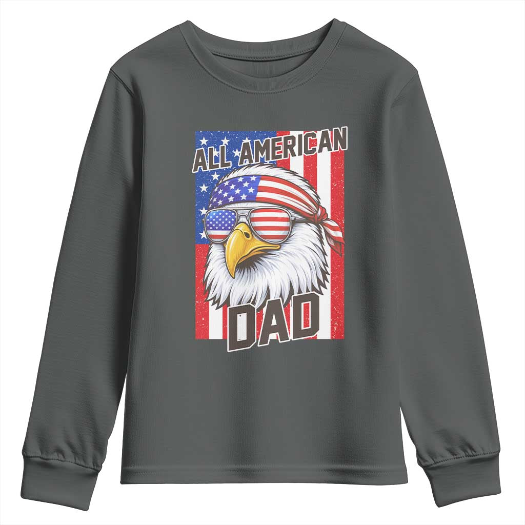 All American Dad 4th of July Youth Sweatshirt Daddy Eagle USA TS14 Dark Heather Print Your Wear