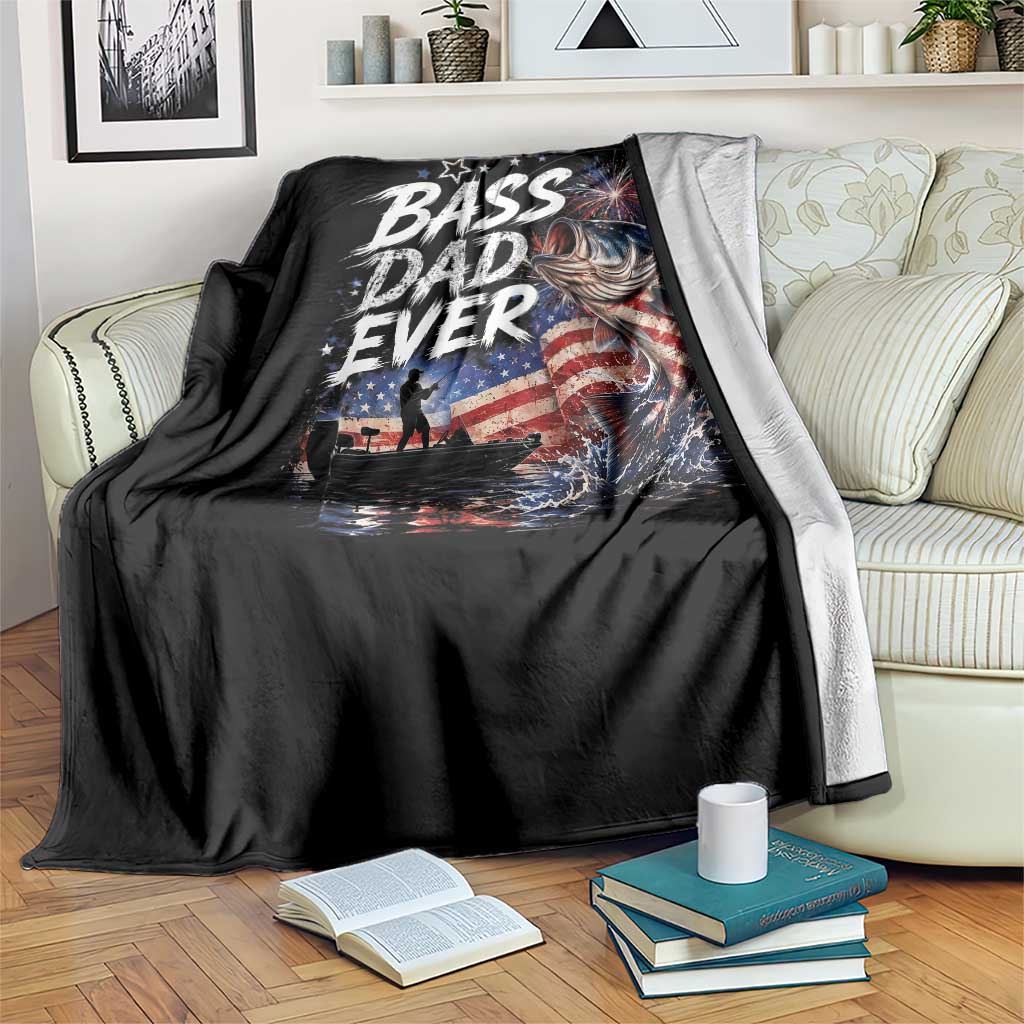 Bass Dad Ever Fishing Throw Blanket Patriotic Dad Birthday 4th Of July Gifts
