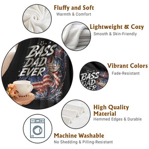 Bass Dad Ever Fishing Throw Blanket Patriotic Dad Birthday 4th Of July Gifts