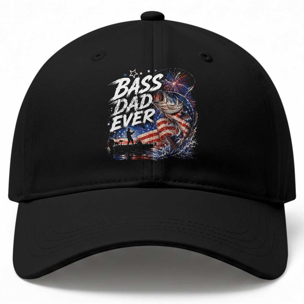 Bass Dad Ever Fishing Baseball Cap Patriotic Dad Birthday 4th Of July Gifts
