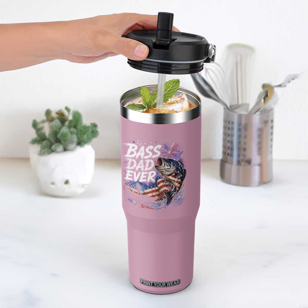 Bass Dad Ever Fishing Flip Straw Tumbler Patriotic Dad Birthday 4th Of July Gifts TS14 One Size: 30 oz Light Pink Print Your Wear