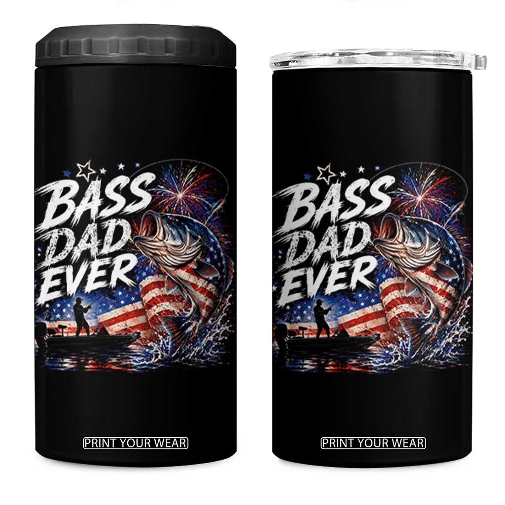 Bass Dad Ever Fishing 4 in 1 Can Cooler Tumbler Patriotic Dad Birthday 4th Of July Gifts TS14 One Size: 16 oz Black Print Your Wear