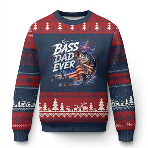 Bass Dad Ever Fishing Ugly Christmas Sweater Patriotic Dad Birthday 4th Of July Gifts