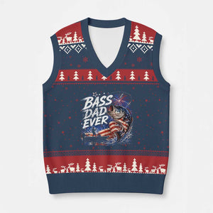 Bass Dad Ever Fishing V-Neck Knit Sweater Vest Patriotic Dad Birthday 4th Of July Gifts