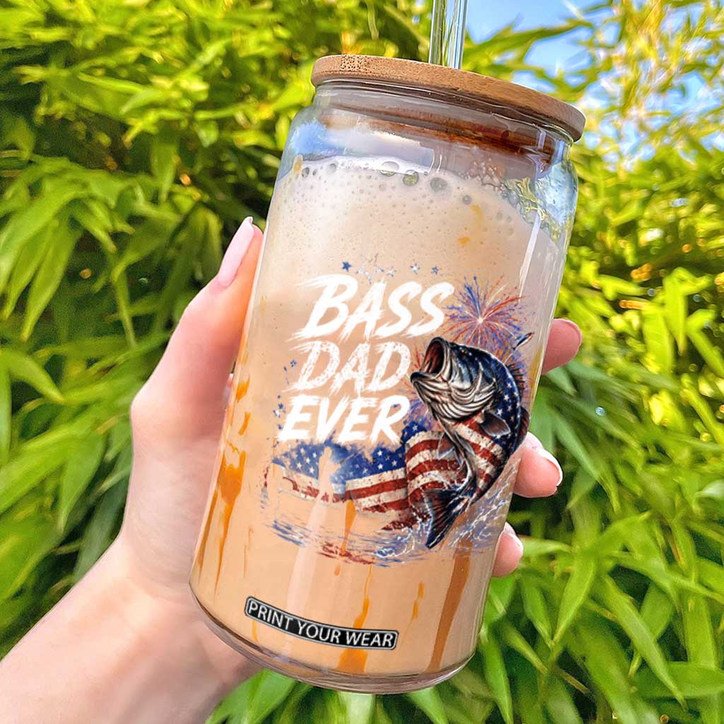 Bass Dad Ever Fishing Glass Can Patriotic Dad Birthday 4th Of July Gifts