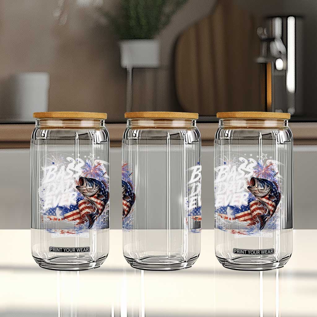 Bass Dad Ever Fishing Glass Can Patriotic Dad Birthday 4th Of July Gifts