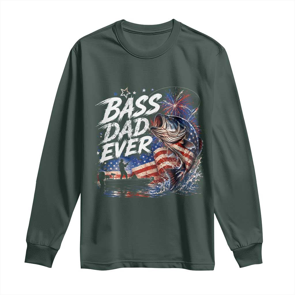 Bass Dad Ever Fishing Long Sleeve Shirt Patriotic Dad Birthday 4th Of July Gifts