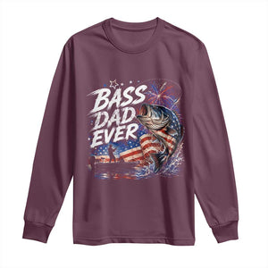 Bass Dad Ever Fishing Long Sleeve Shirt Patriotic Dad Birthday 4th Of July Gifts