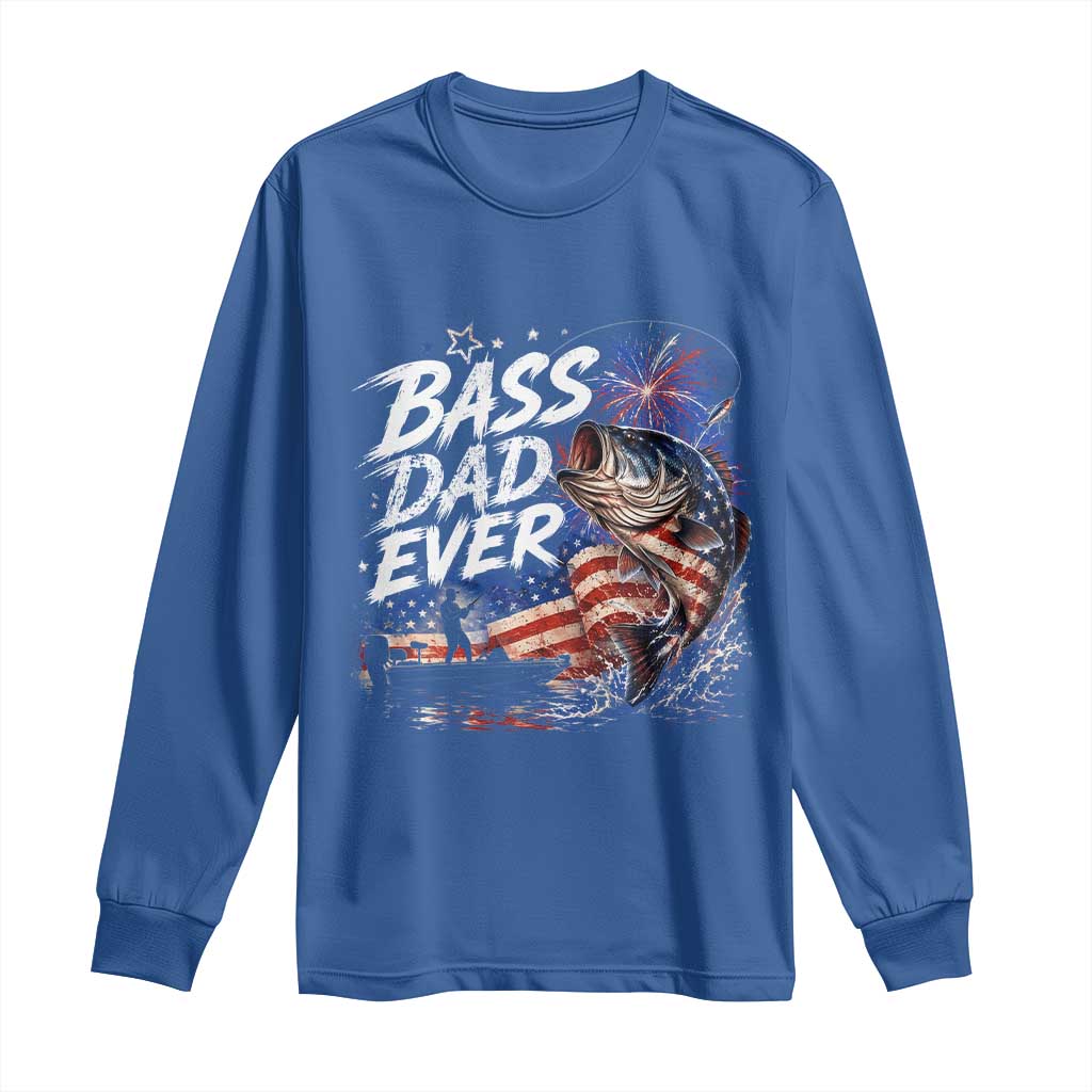 Bass Dad Ever Fishing Long Sleeve Shirt Patriotic Dad Birthday 4th Of July Gifts