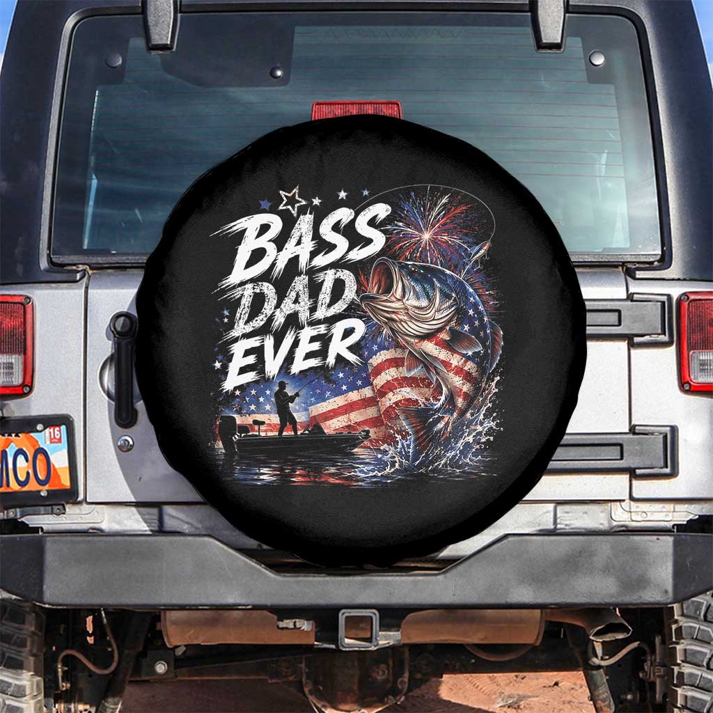 Bass Dad Ever Fishing Spare Tire Cover Patriotic Dad Birthday 4th Of July Gifts TS14 No hole Black Print Your Wear