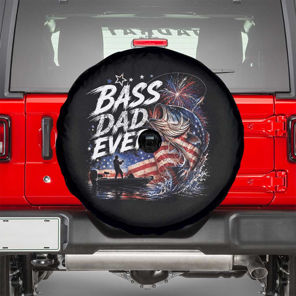 Bass Dad Ever Fishing Spare Tire Cover Patriotic Dad Birthday 4th Of July Gifts TS14 Black Print Your Wear