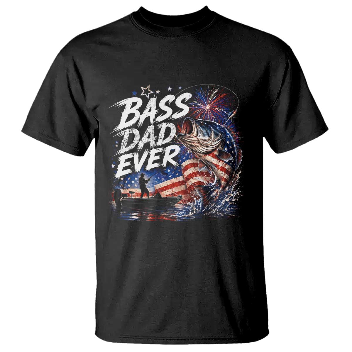 Bass Dad Ever Fishing T Shirt Patriotic Dad Birthday 4th Of July Gifts TS14 Black Print Your Wear