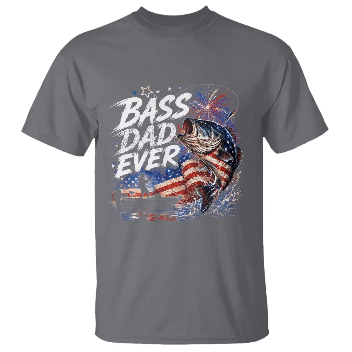 Bass Dad Ever Fishing T Shirt Patriotic Dad Birthday 4th Of July Gifts