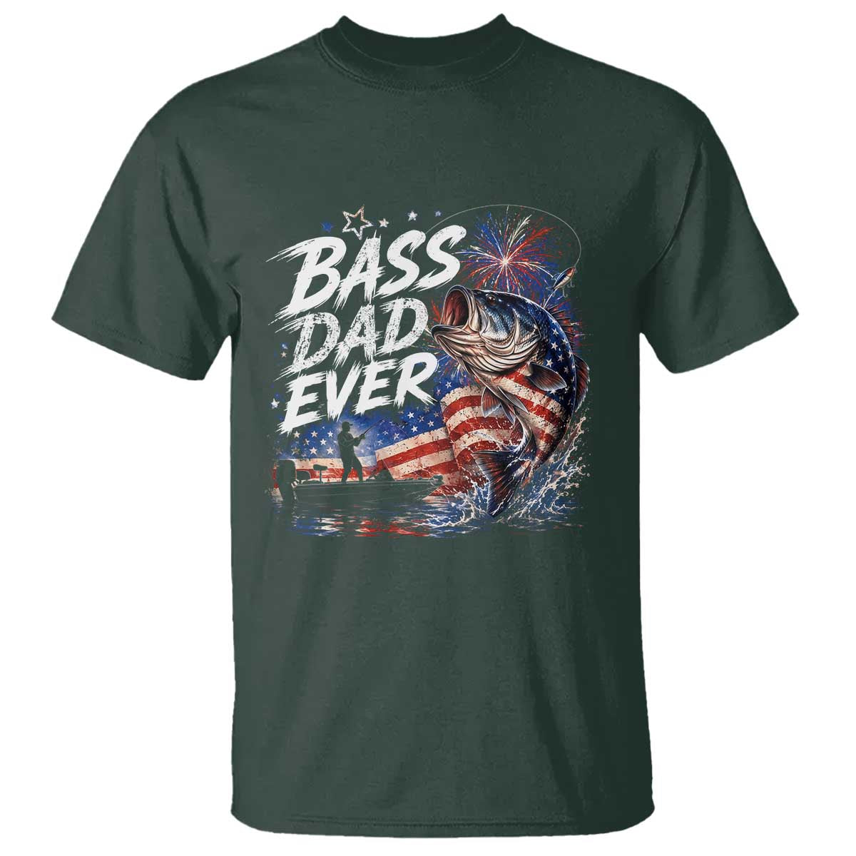 Bass Dad Ever Fishing T Shirt Patriotic Dad Birthday 4th Of July Gifts