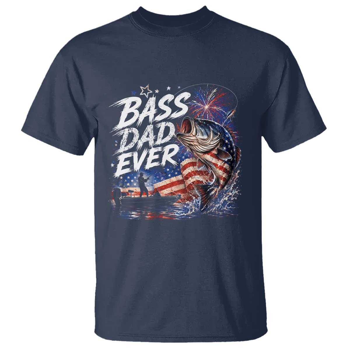 Bass Dad Ever Fishing T Shirt Patriotic Dad Birthday 4th Of July Gifts