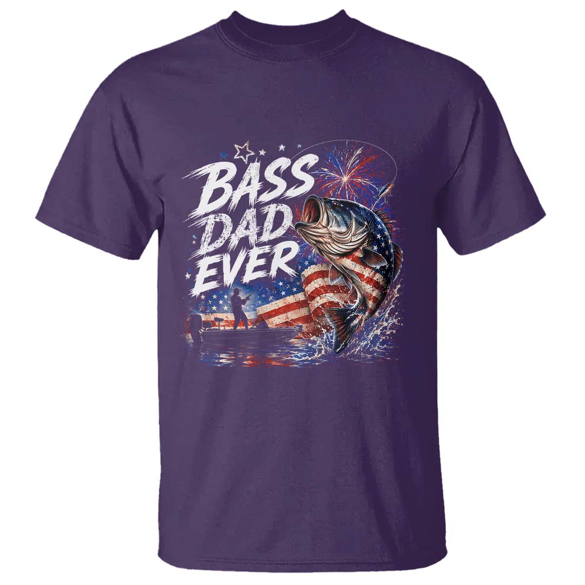 Bass Dad Ever Fishing T Shirt Patriotic Dad Birthday 4th Of July Gifts