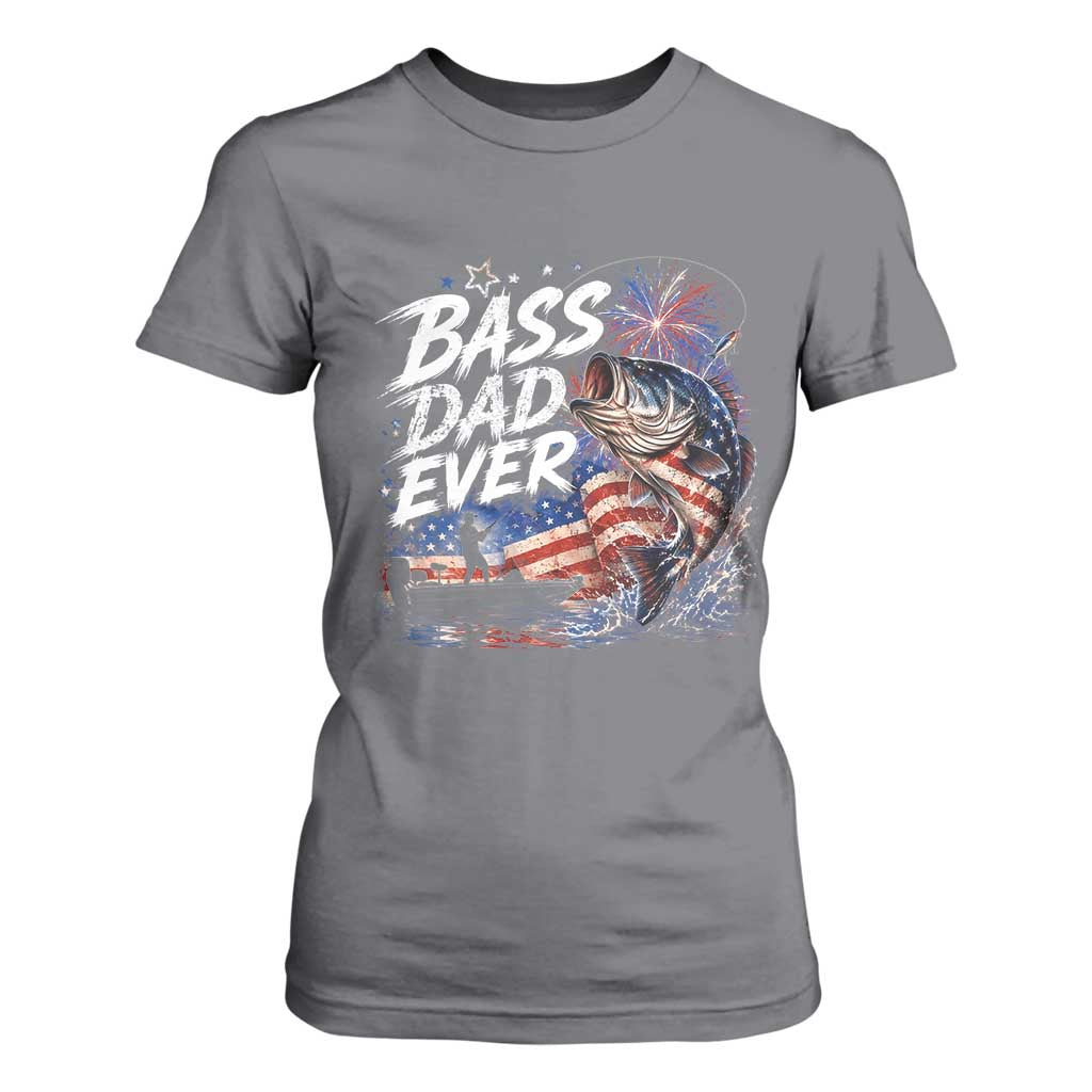 Bass Dad Ever Fishing T Shirt For Women Patriotic Dad Birthday 4th Of July Gifts
