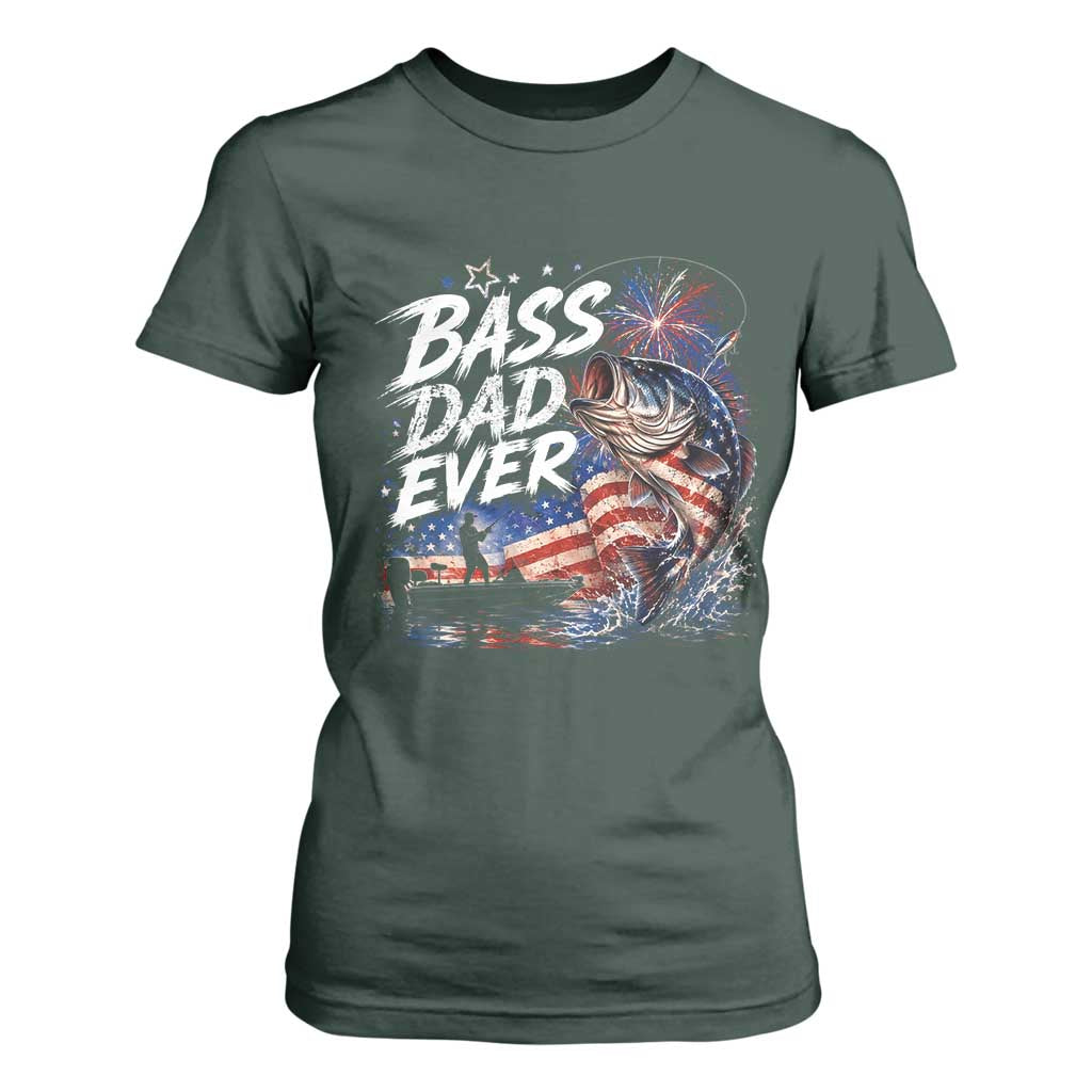 Bass Dad Ever Fishing T Shirt For Women Patriotic Dad Birthday 4th Of July Gifts