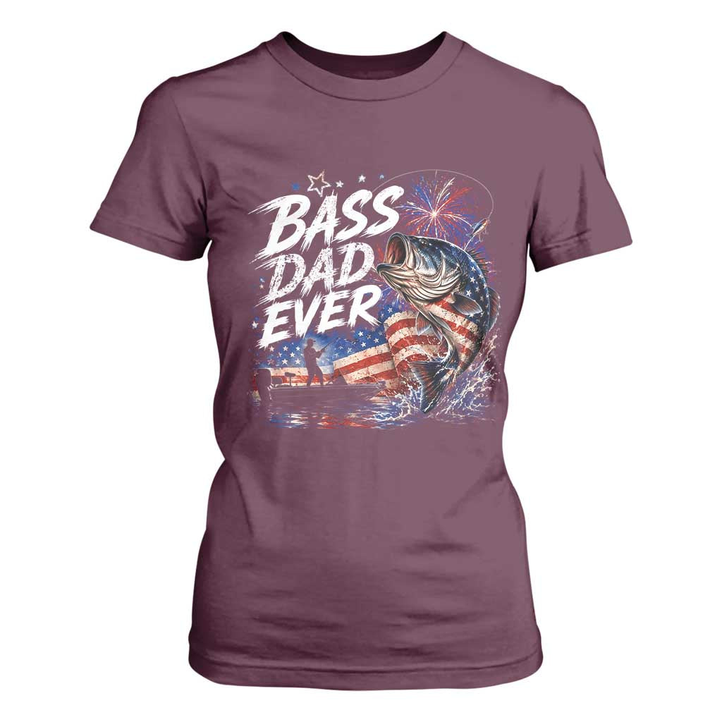 Bass Dad Ever Fishing T Shirt For Women Patriotic Dad Birthday 4th Of July Gifts