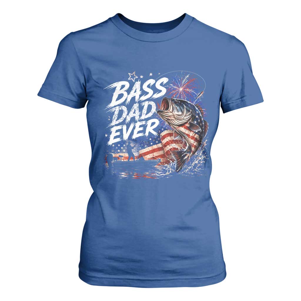 Bass Dad Ever Fishing T Shirt For Women Patriotic Dad Birthday 4th Of July Gifts