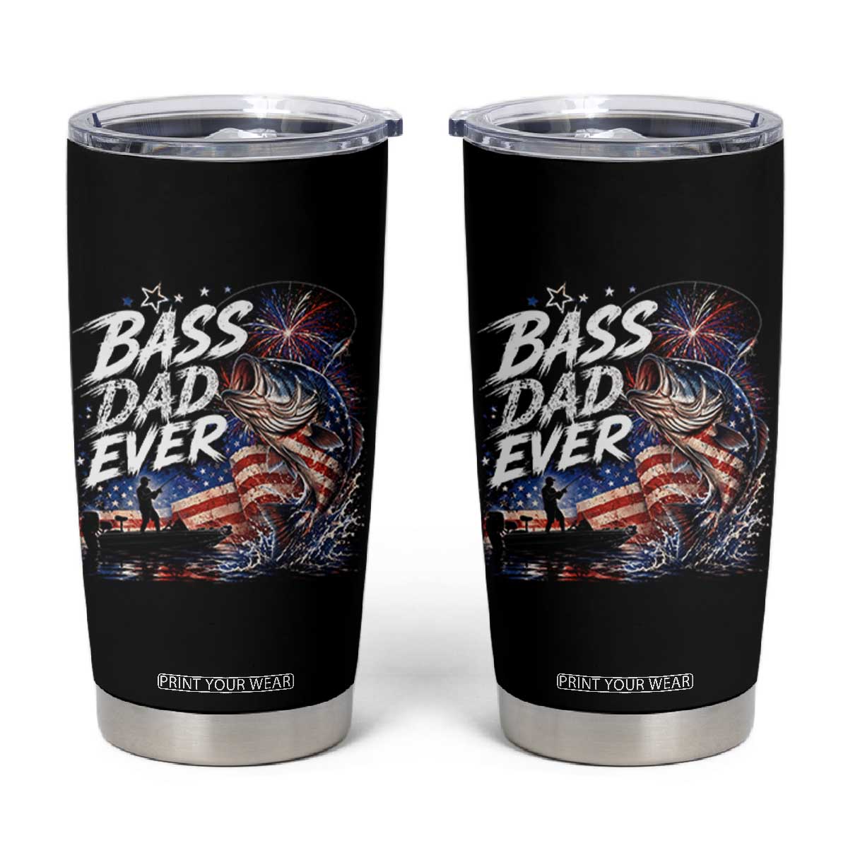 Bass Dad Ever Fishing Tumbler Cup Patriotic Dad Birthday 4th Of July Gifts TS14 Black Print Your Wear