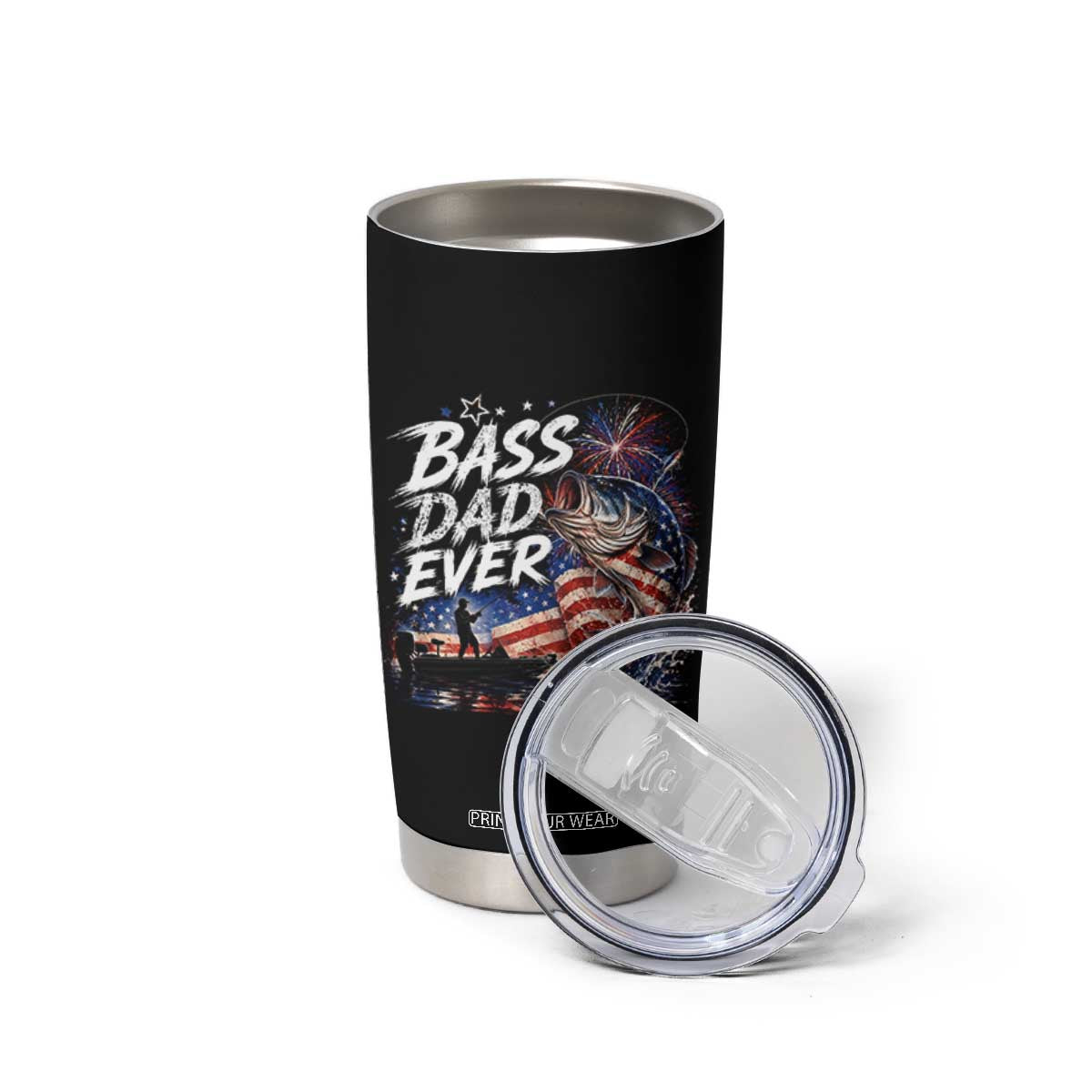 Bass Dad Ever Fishing Tumbler Cup Patriotic Dad Birthday 4th Of July Gifts
