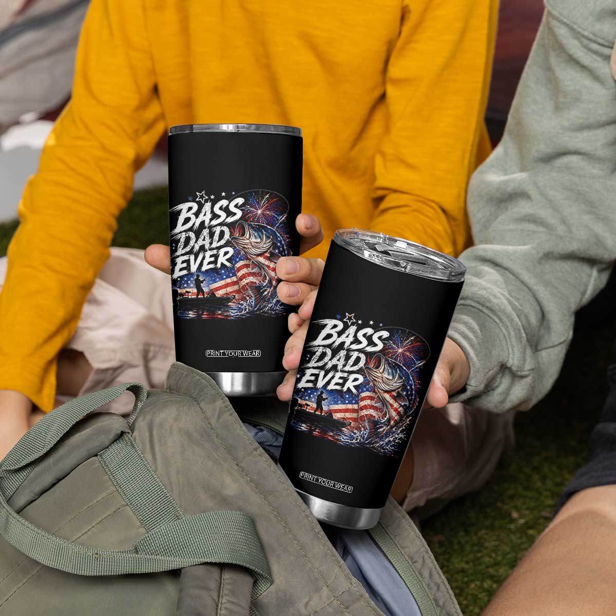 Bass Dad Ever Fishing Tumbler Cup Patriotic Dad Birthday 4th Of July Gifts