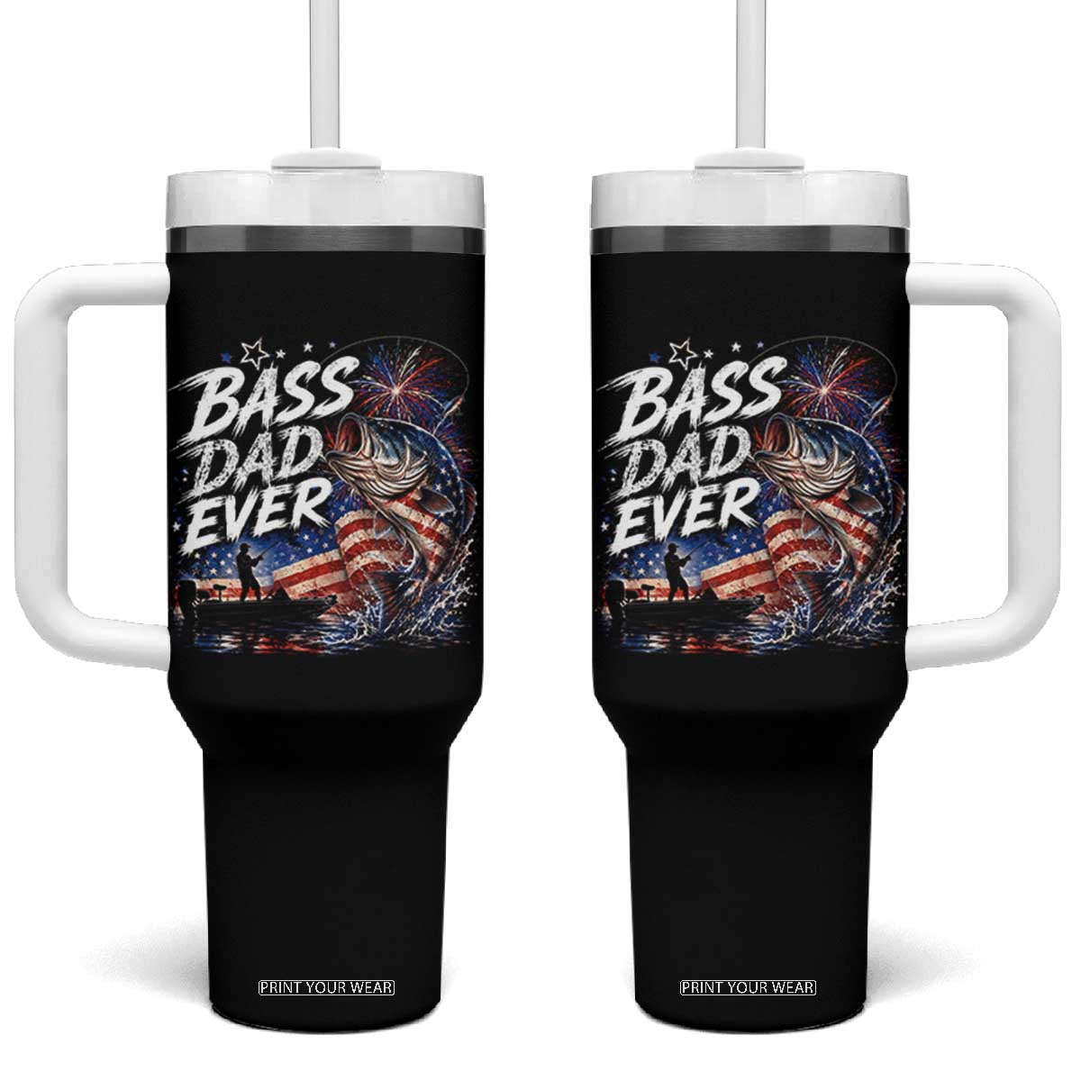Bass Dad Ever Fishing Tumbler With Handle Patriotic Dad Birthday 4th Of July Gifts TS14 One Size: 40 oz Black Print Your Wear