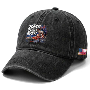 Bass Dad Ever Fishing Washed Cotton Baseball Cap Patriotic Dad Birthday 4th Of July Gifts