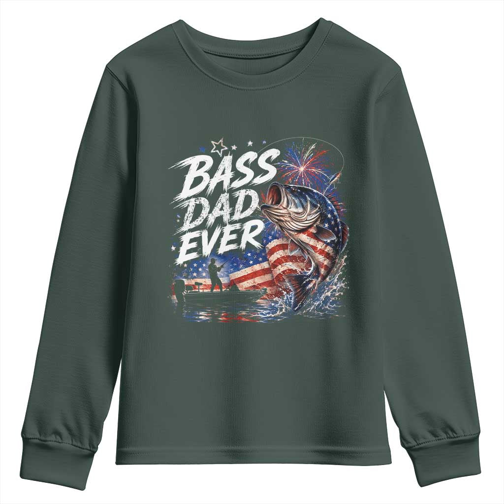 Bass Dad Ever Fishing Youth Sweatshirt Patriotic Dad Birthday 4th Of July Gifts