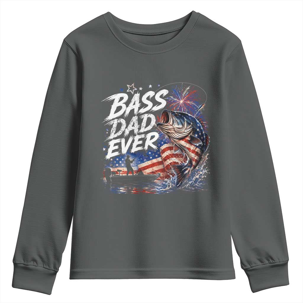 Bass Dad Ever Fishing Youth Sweatshirt Patriotic Dad Birthday 4th Of July Gifts