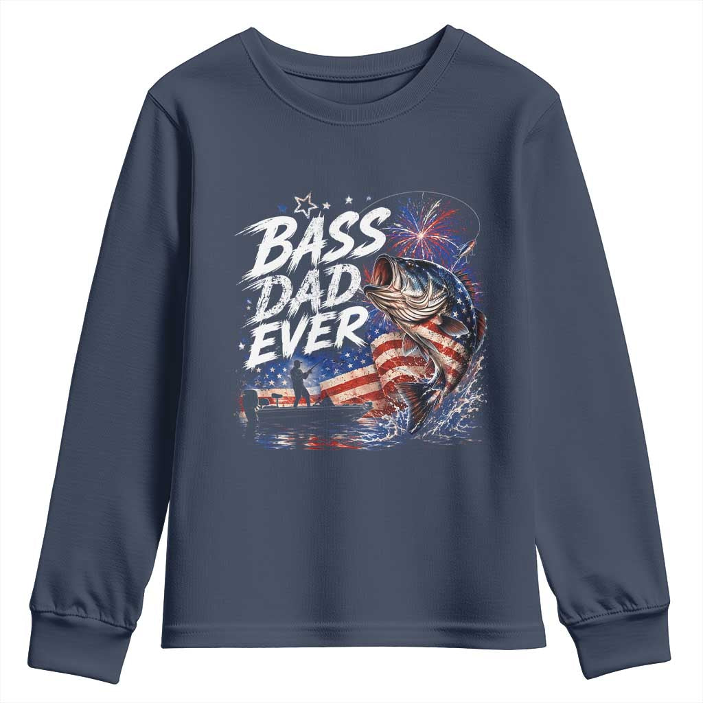 Bass Dad Ever Fishing Youth Sweatshirt Patriotic Dad Birthday 4th Of July Gifts