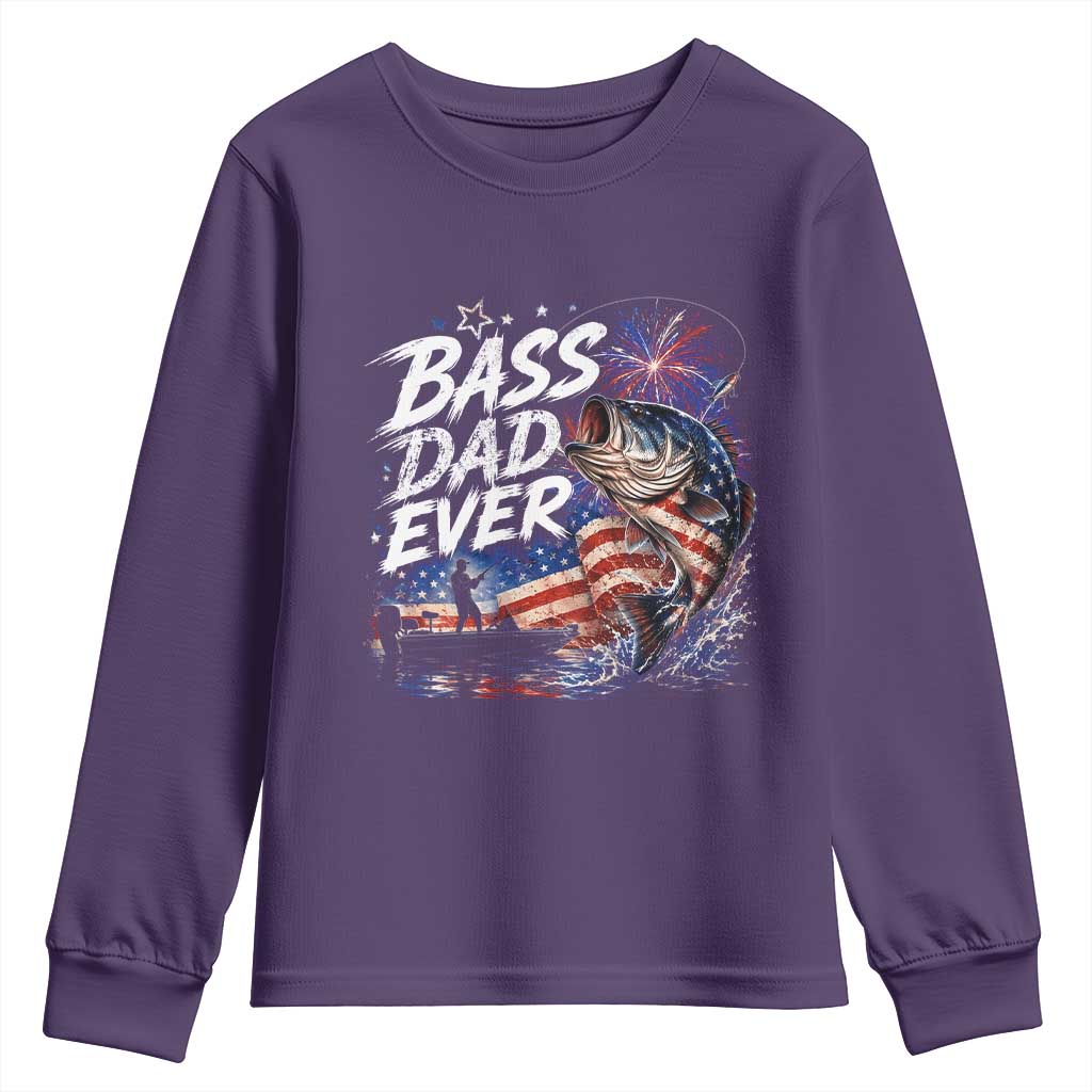 Bass Dad Ever Fishing Youth Sweatshirt Patriotic Dad Birthday 4th Of July Gifts