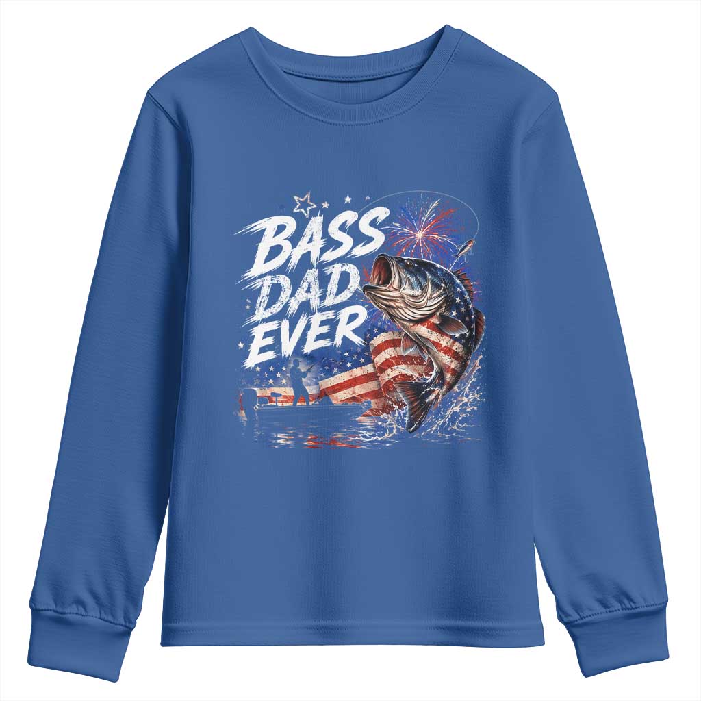 Bass Dad Ever Fishing Youth Sweatshirt Patriotic Dad Birthday 4th Of July Gifts