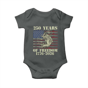 250th Anniversary USA Bass Fishing American Flag Baby Onesie TS14 Dark Heather Print Your Wear