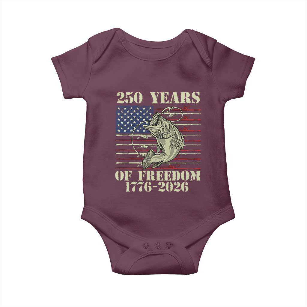 250th Anniversary USA Bass Fishing American Flag Baby Onesie TS14 Maroon Print Your Wear