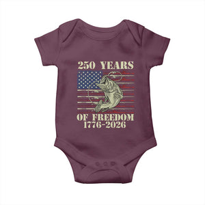 250th Anniversary USA Bass Fishing American Flag Baby Onesie TS14 Maroon Print Your Wear
