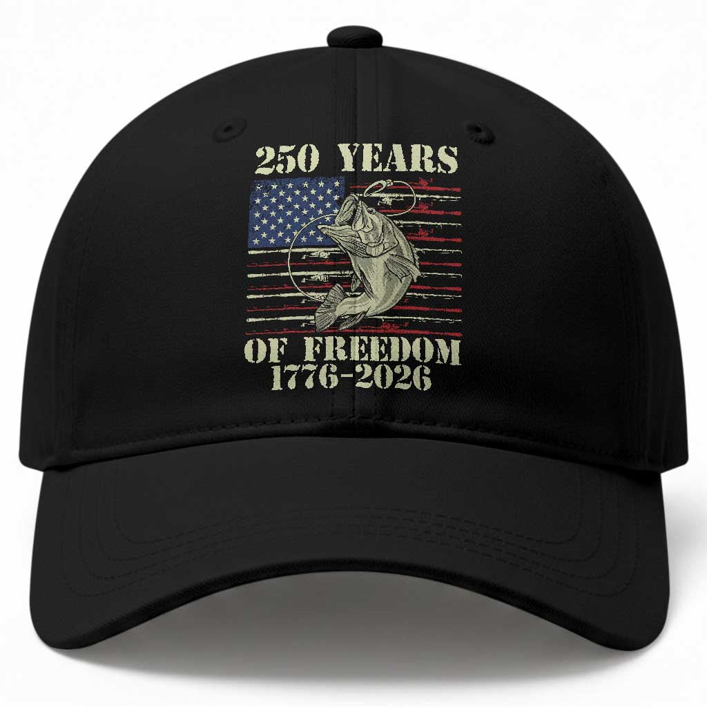 America 250th Bass Fishing American Flag Baseball Cap
