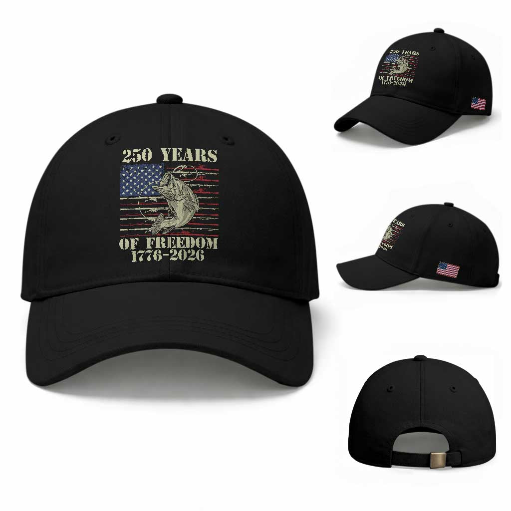 250th Anniversary USA Bass Fishing American Flag Baseball Cap TS14 Baseball Cap Universal Fit Black Print Your Wear