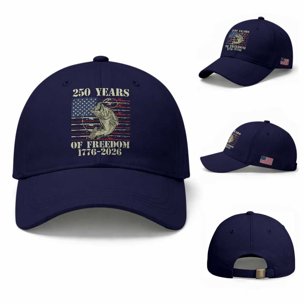 250th Anniversary USA Bass Fishing American Flag Baseball Cap TS14 Baseball Cap Universal Fit Dark Blue Print Your Wear