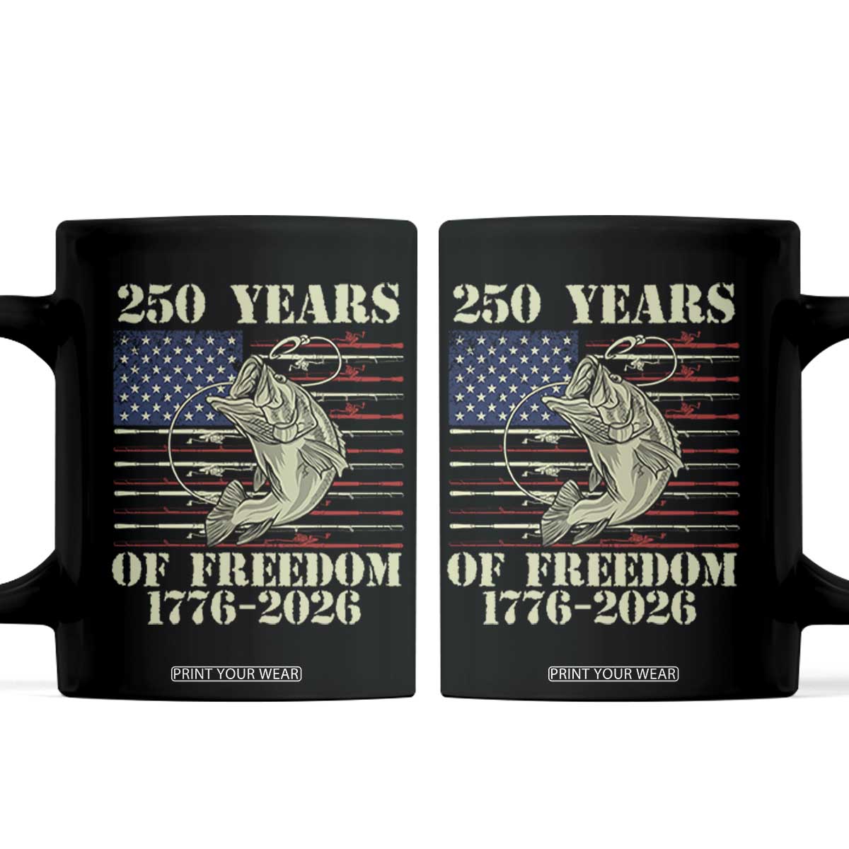 America 250th Bass Fishing American Flag Coffee Mug