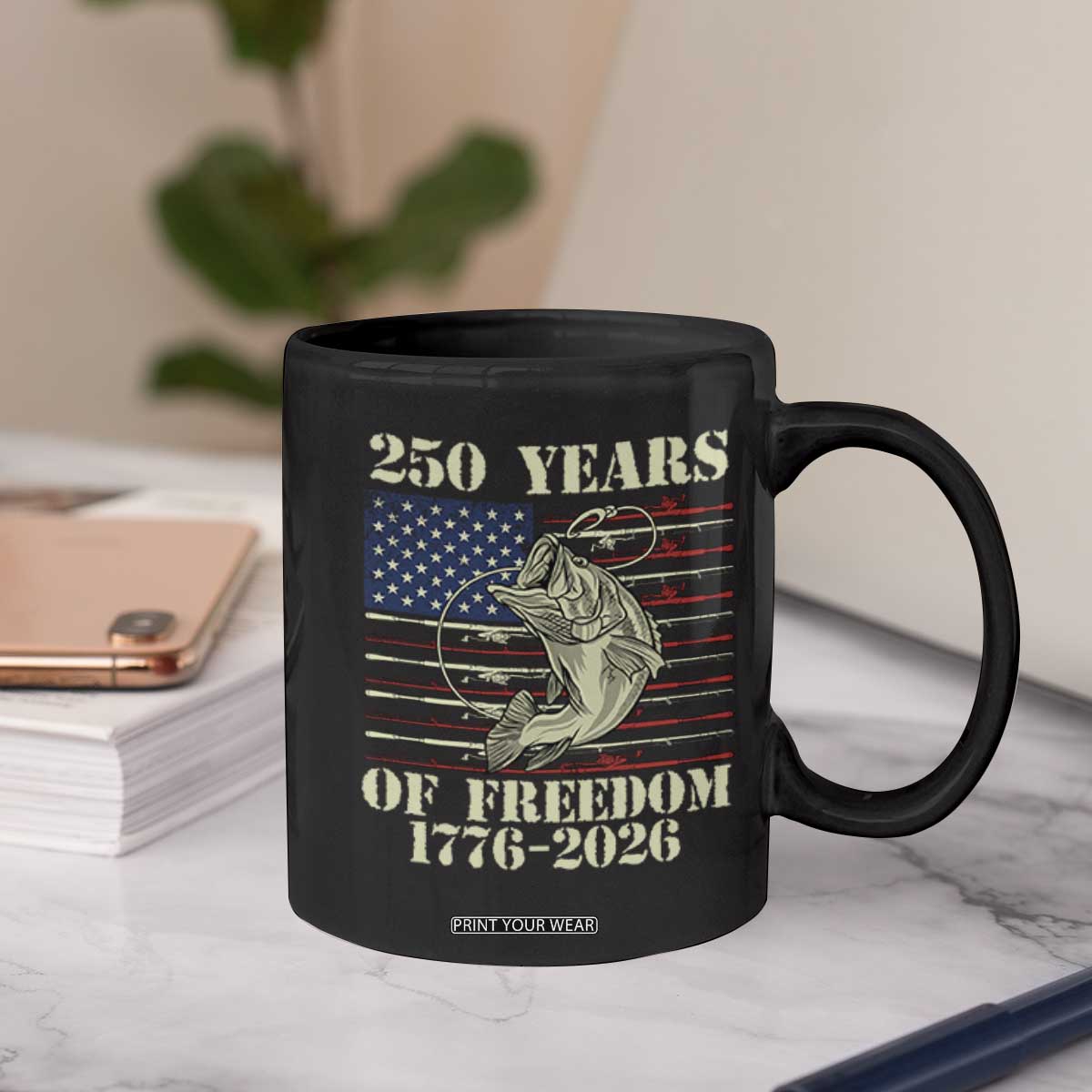 250th Anniversary USA Bass Fishing American Flag Coffee Mug TS14 Print Your Wear