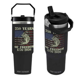 250th Anniversary USA Bass Fishing American Flag Flip Straw Tumbler TS14 One Size: 30 oz Black Print Your Wear