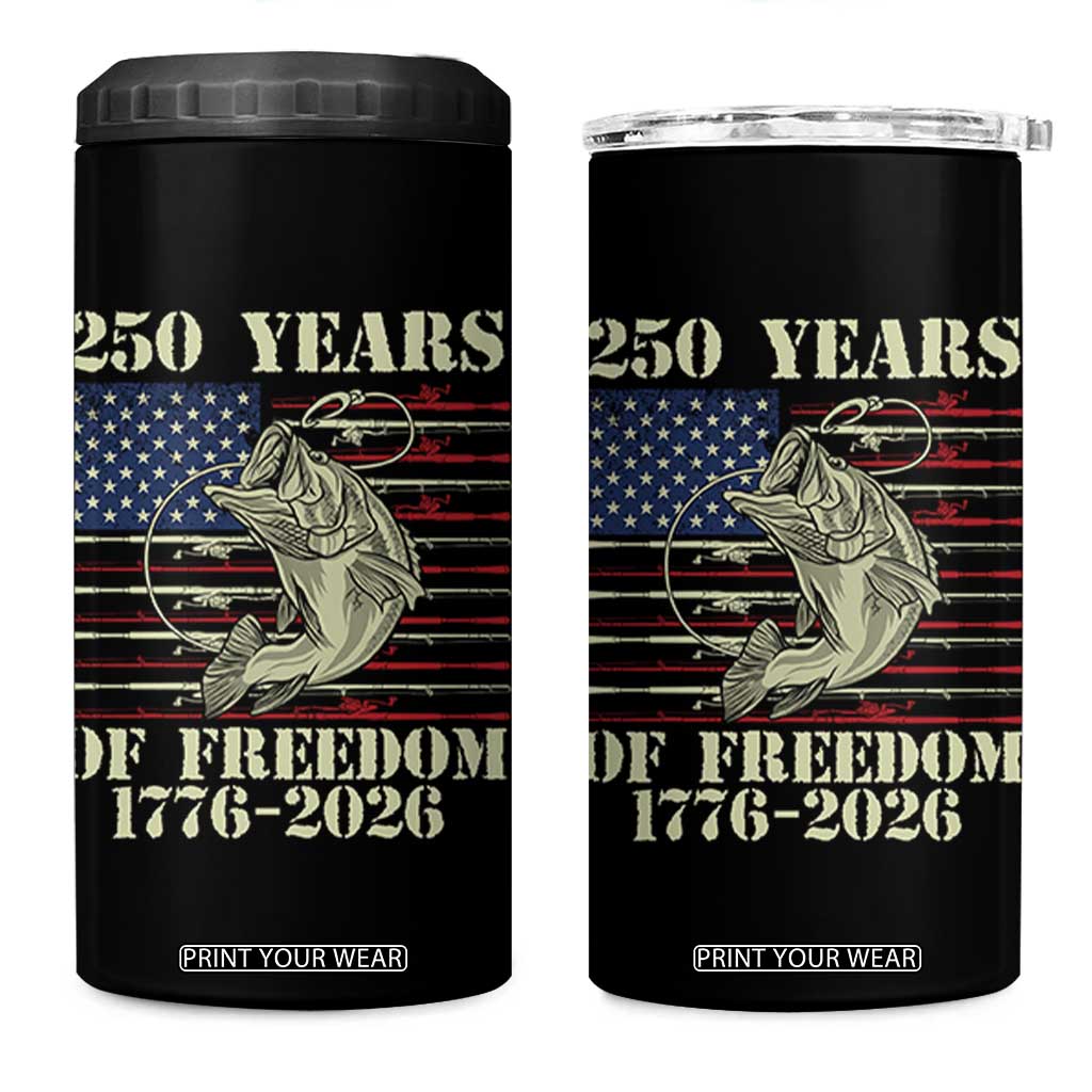 250th Anniversary USA Bass Fishing American Flag 4 in 1 Can Cooler Tumbler TS14 One Size: 16 oz Black Print Your Wear